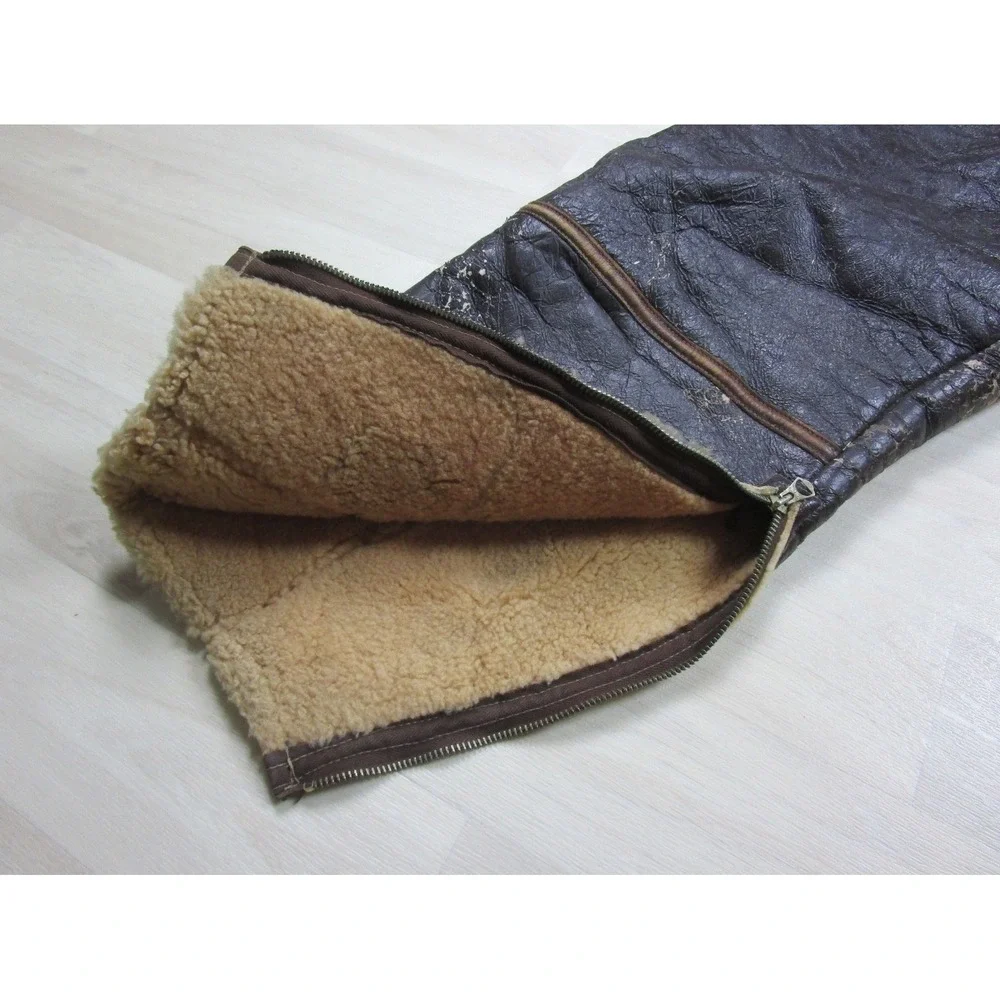 Vintage 1940s WWII Bomber Crew B-1 USAAF Flight Pants Trousers Leather Sheepskin